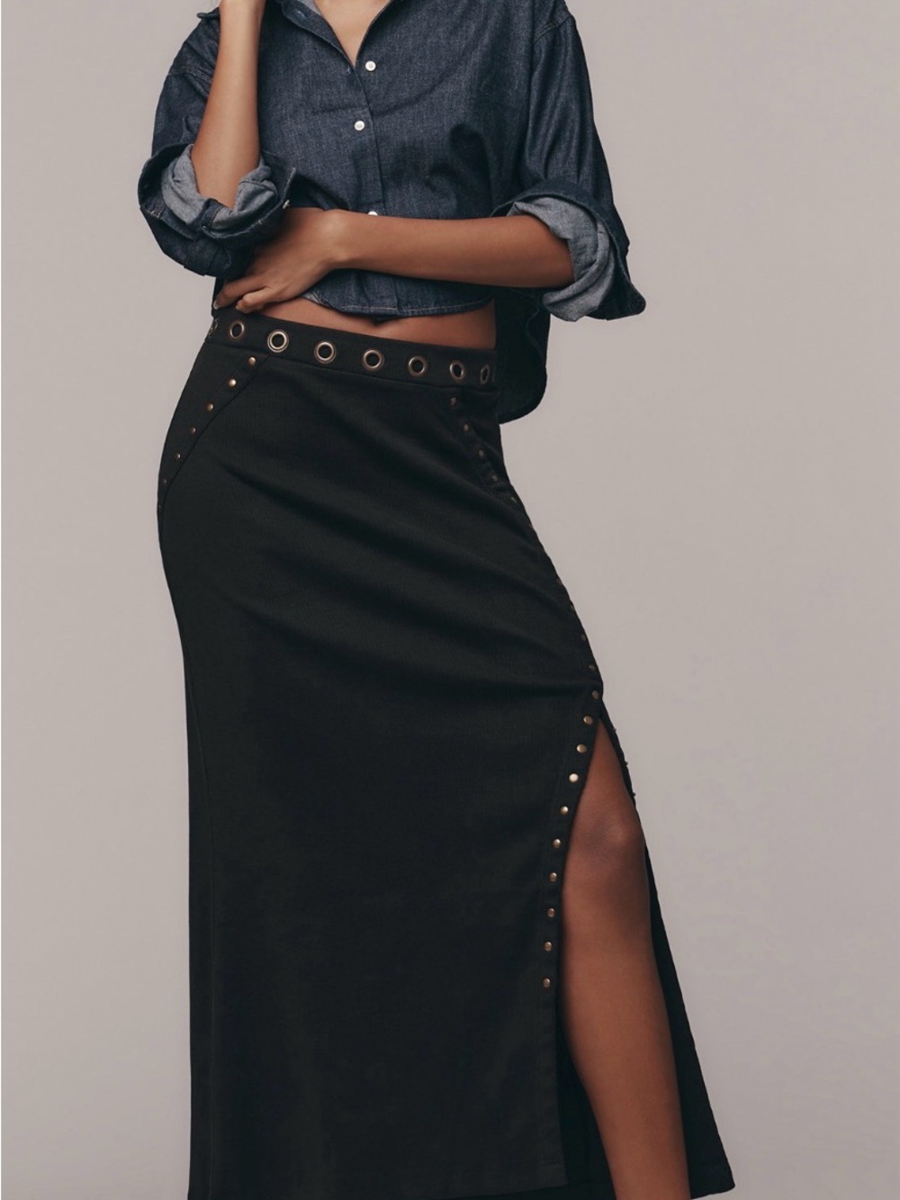 Hardware Ribbed Column Midi Skirt